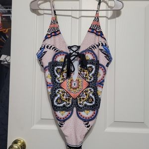 Women's one piece swimsuit Halter swimwear floral padded